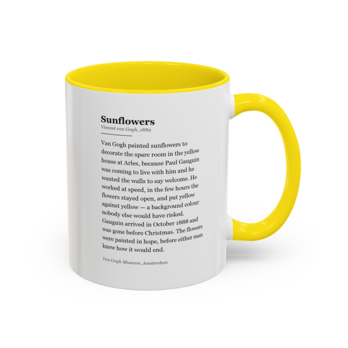 #23 Sunflowers mug — the story of the painting, on the face the drinker reads