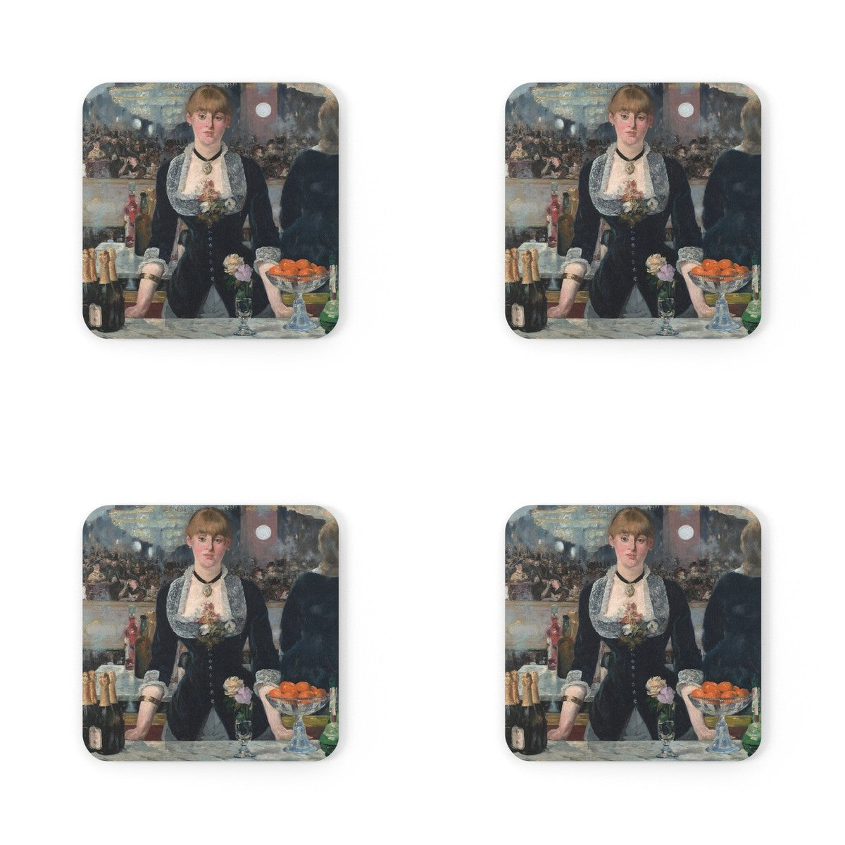 Four coasters printed with A Bar at the Folies-Bergère