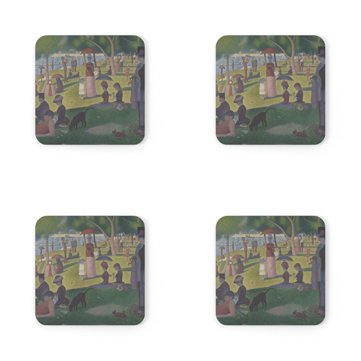 Four coasters printed with A Sunday on La Grande Jatte