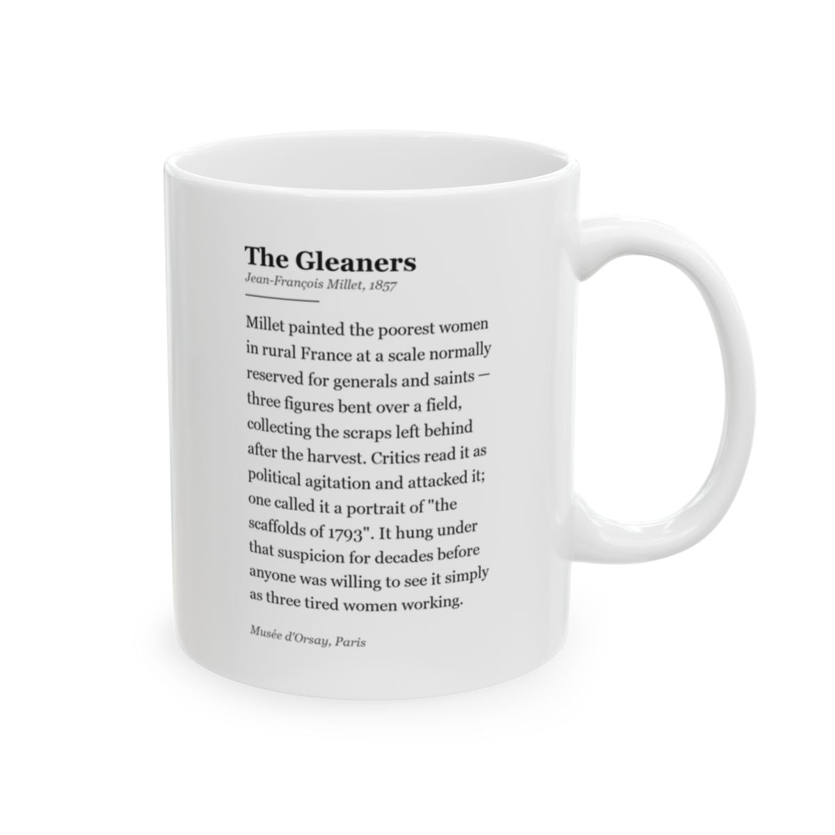 #33 The Gleaners mug — the story of the painting, on the face the drinker reads