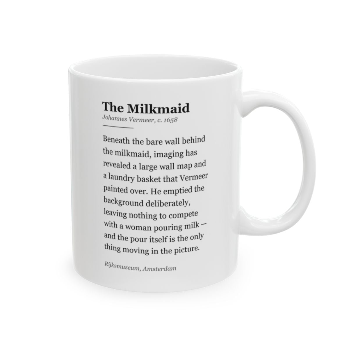#41 The Milkmaid mug — the story of the painting, on the face the drinker reads