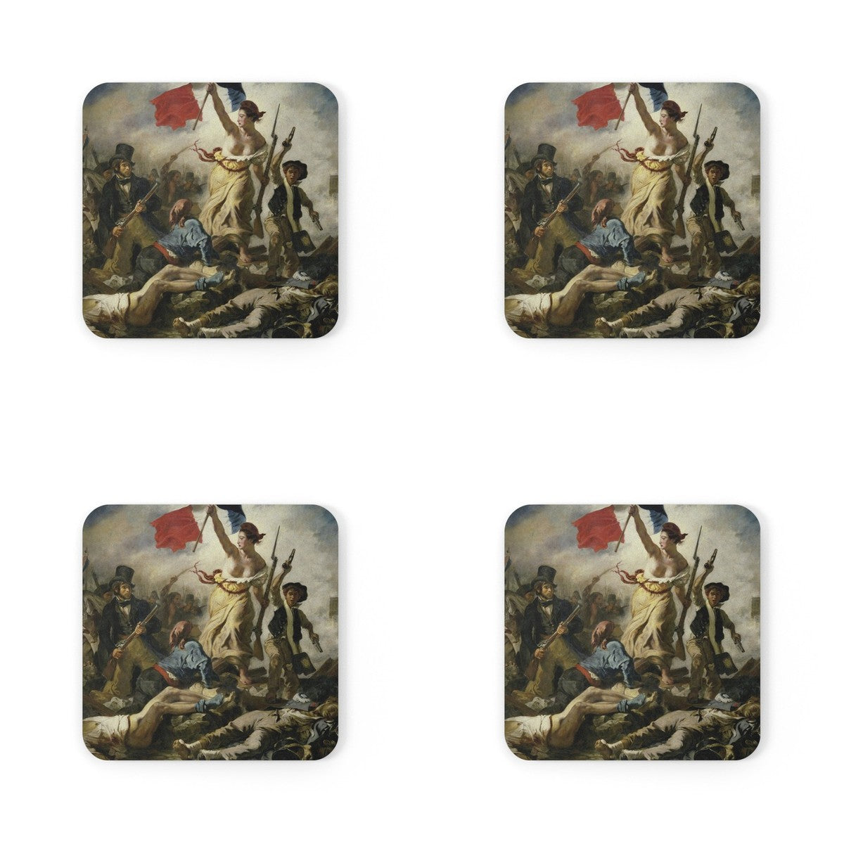 Four coasters printed with Liberty Leading the People