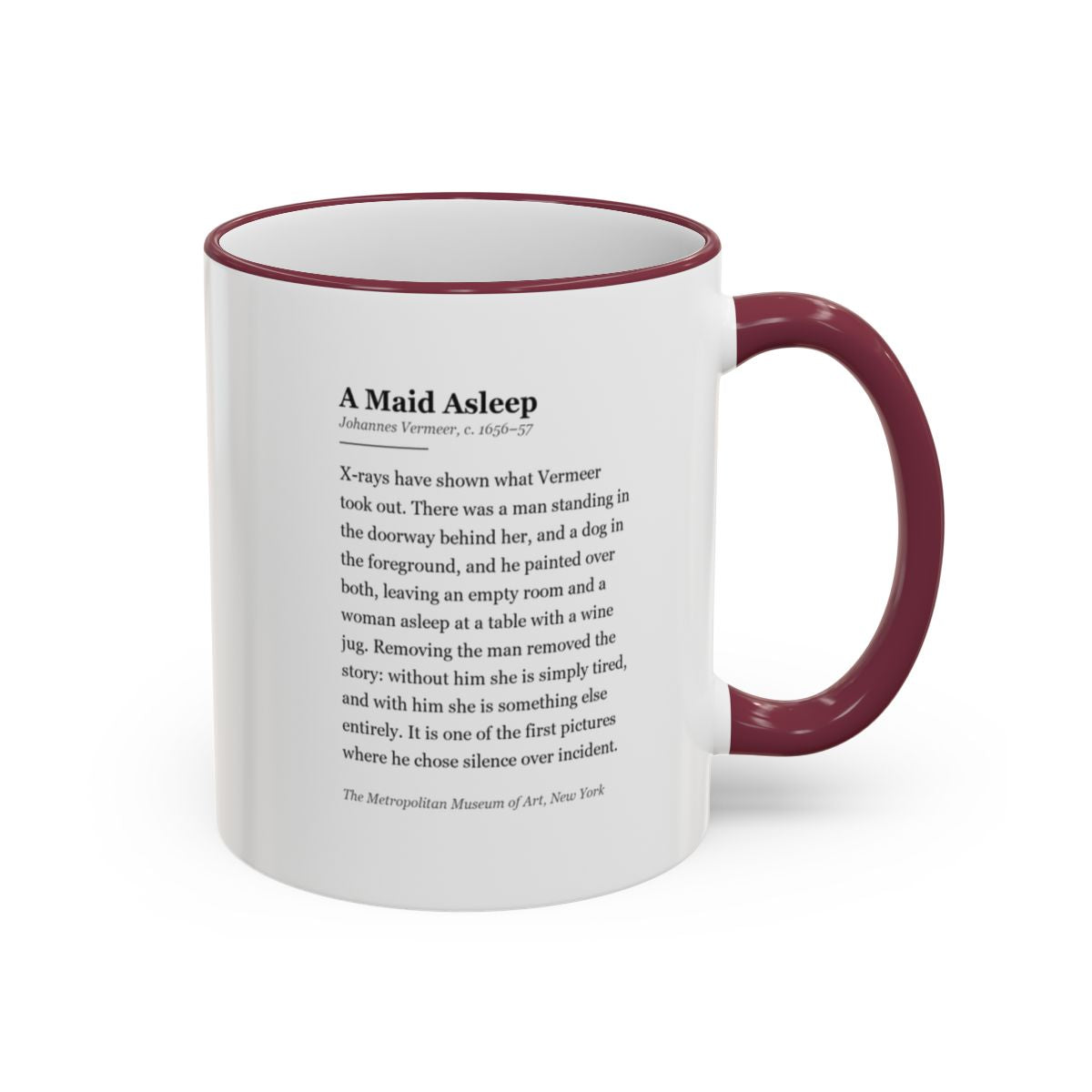 #60 A Maid Asleep mug — the story of the painting, on the face the drinker reads