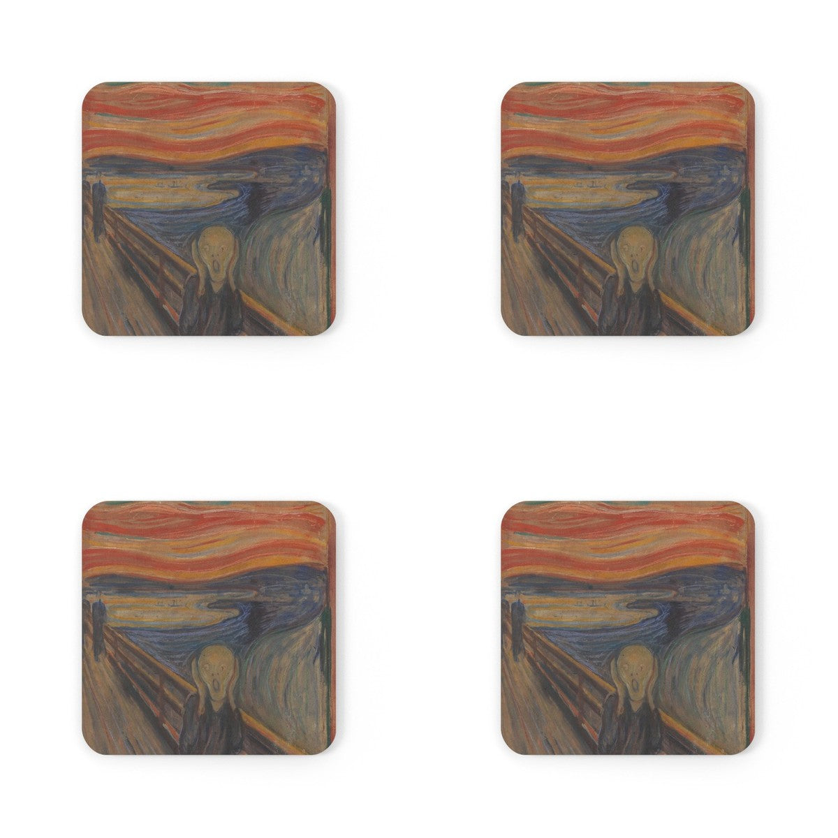 Four coasters printed with The Scream