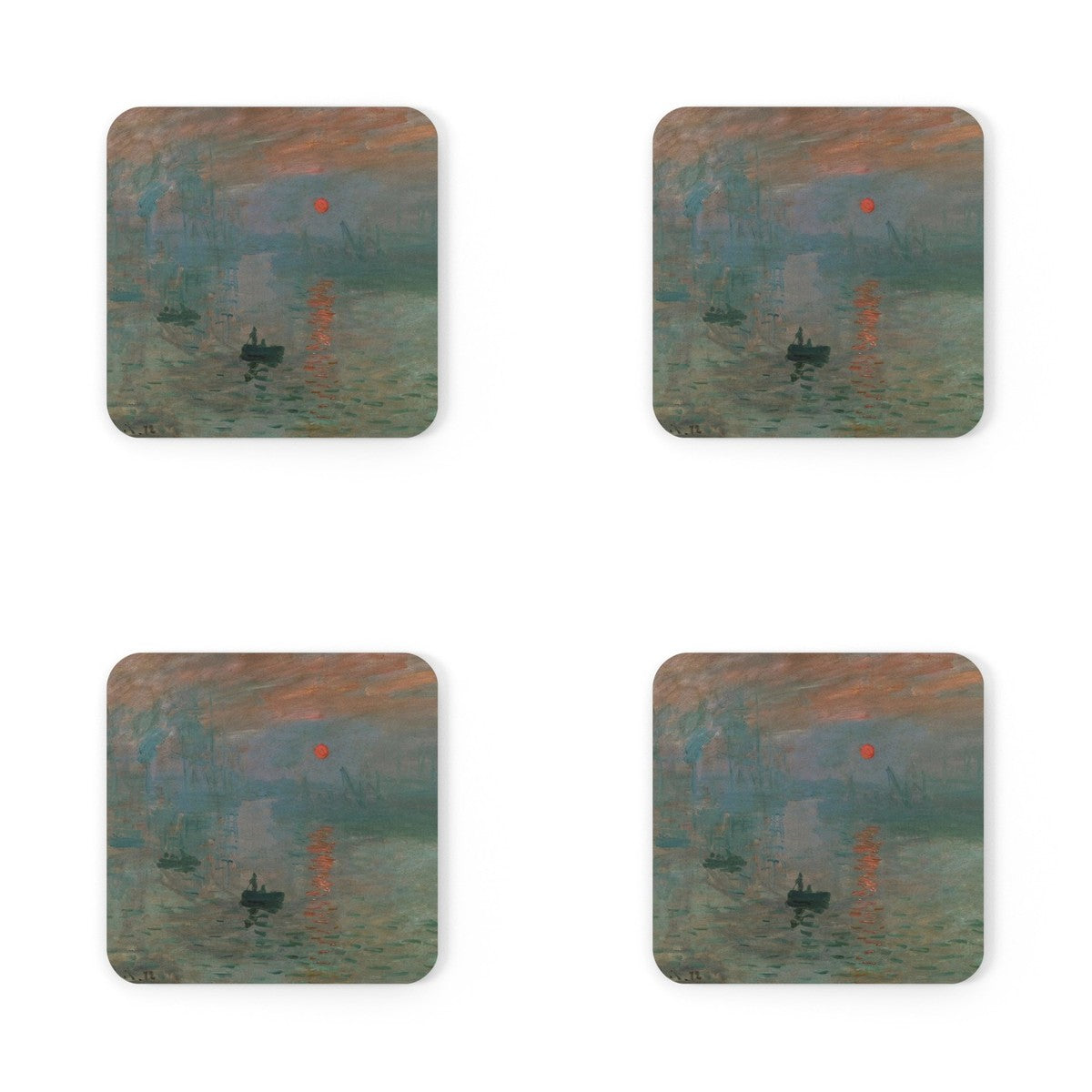 Four coasters printed with Impression, Sunrise