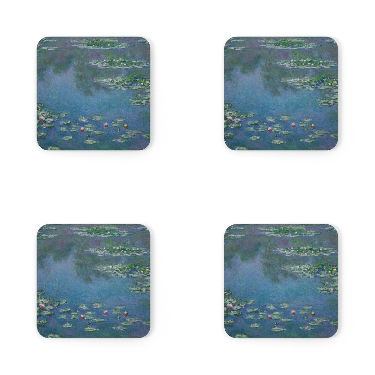 Four coasters printed with Water Lilies