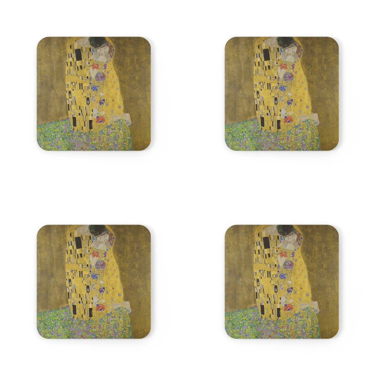 Four coasters printed with The Kiss