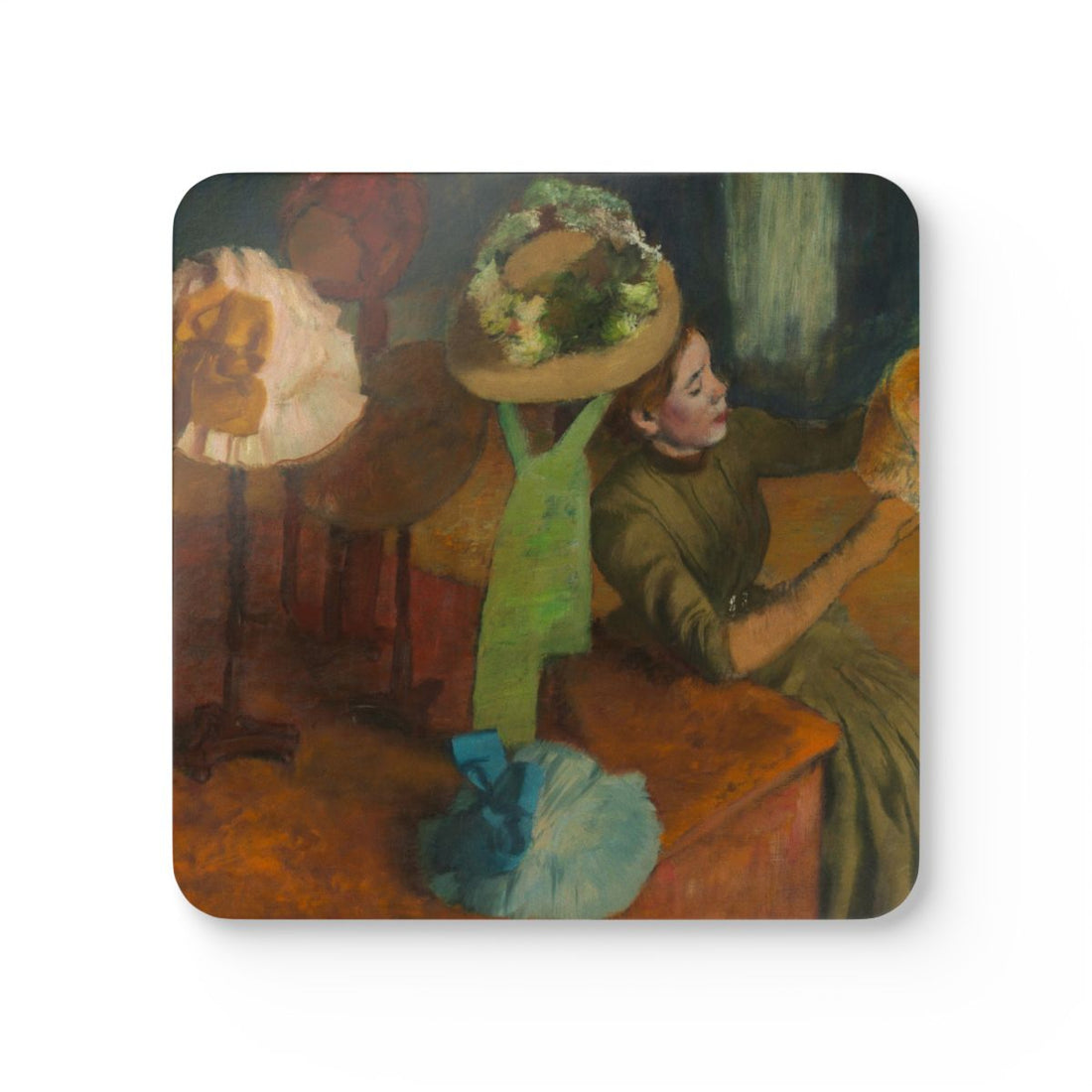 The Millinery Shop printed on a Coaster Rizz coaster