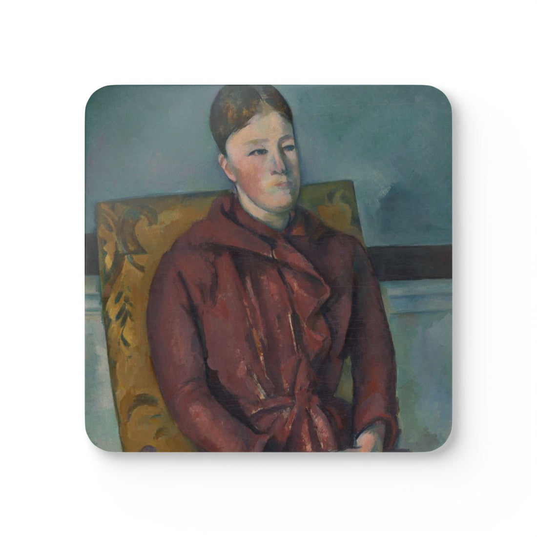 Madame Cezanne in a Yellow Chair printed on a Coaster Rizz coaster