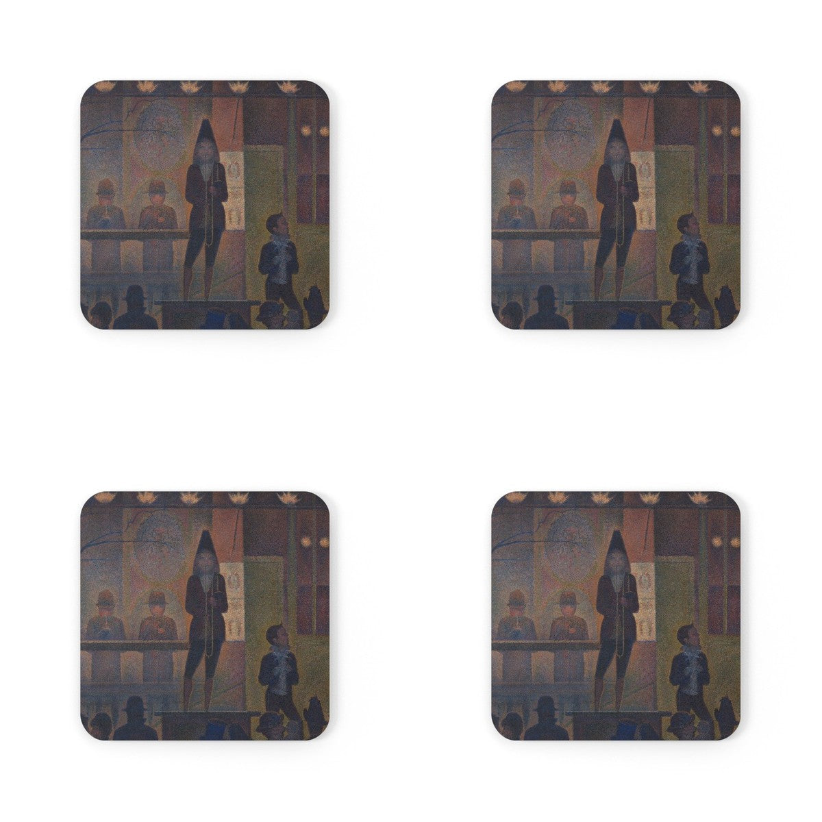 Four coasters printed with Circus Sideshow