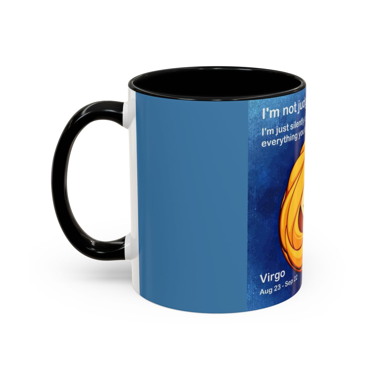 #10 Silently Virgo mug, three-quarter view from the left