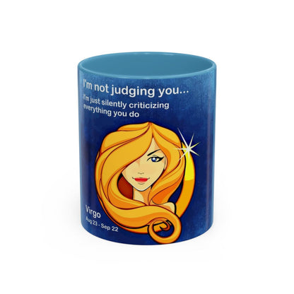 #10 Silently Virgo mug with a light blue interior, front view