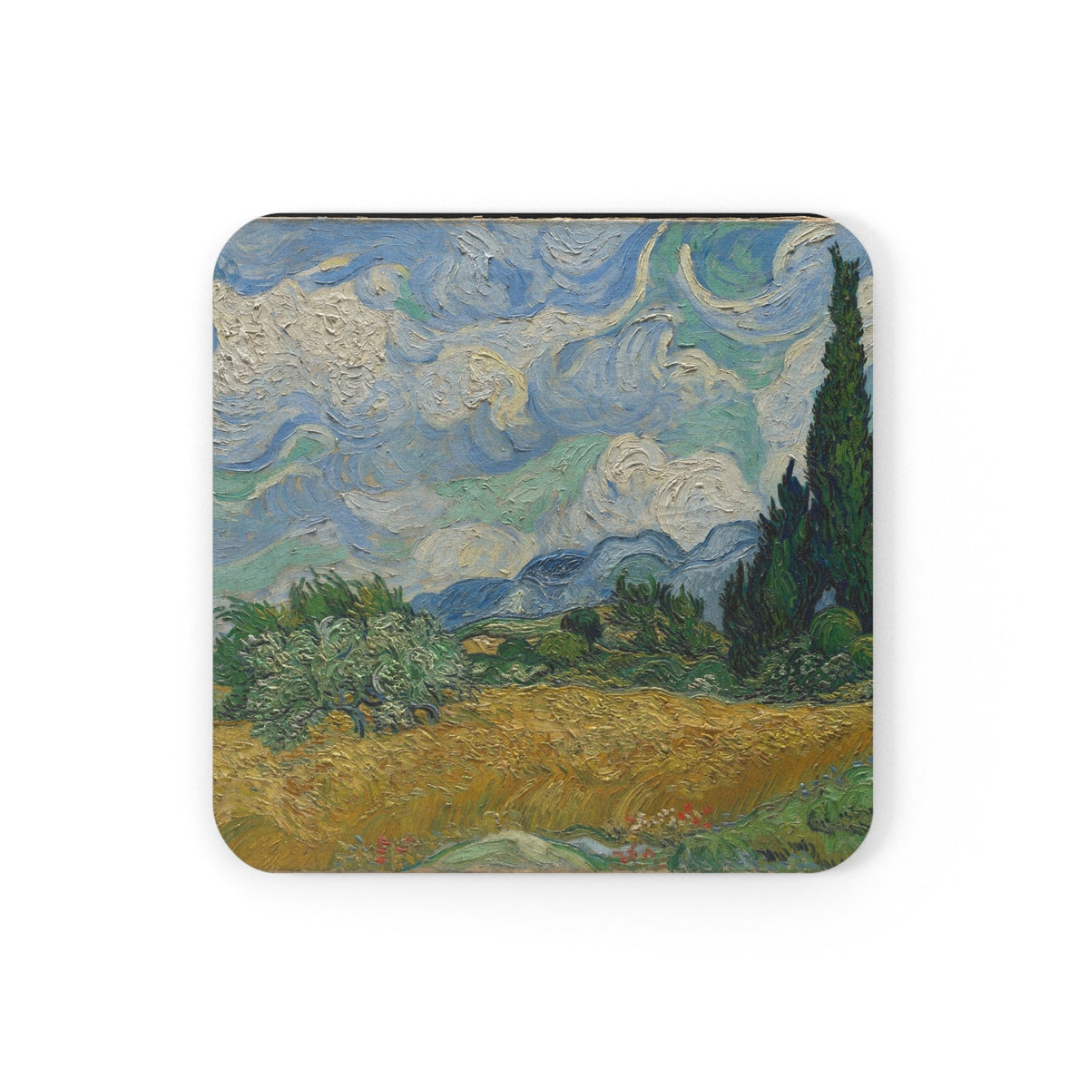 Coaster printed with Wheat Field with Cypresses