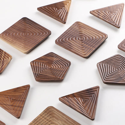 Black walnut geometric wood coaster, view 3