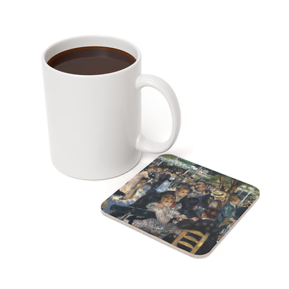 Bal du moulin de la Galette coaster in use beside a mug of coffee