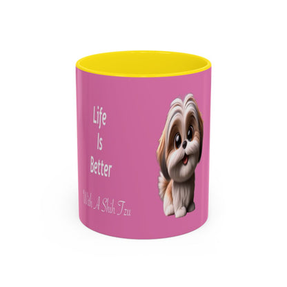 #2 Chuppi the Shih Tzu mug with a yellow interior, front view