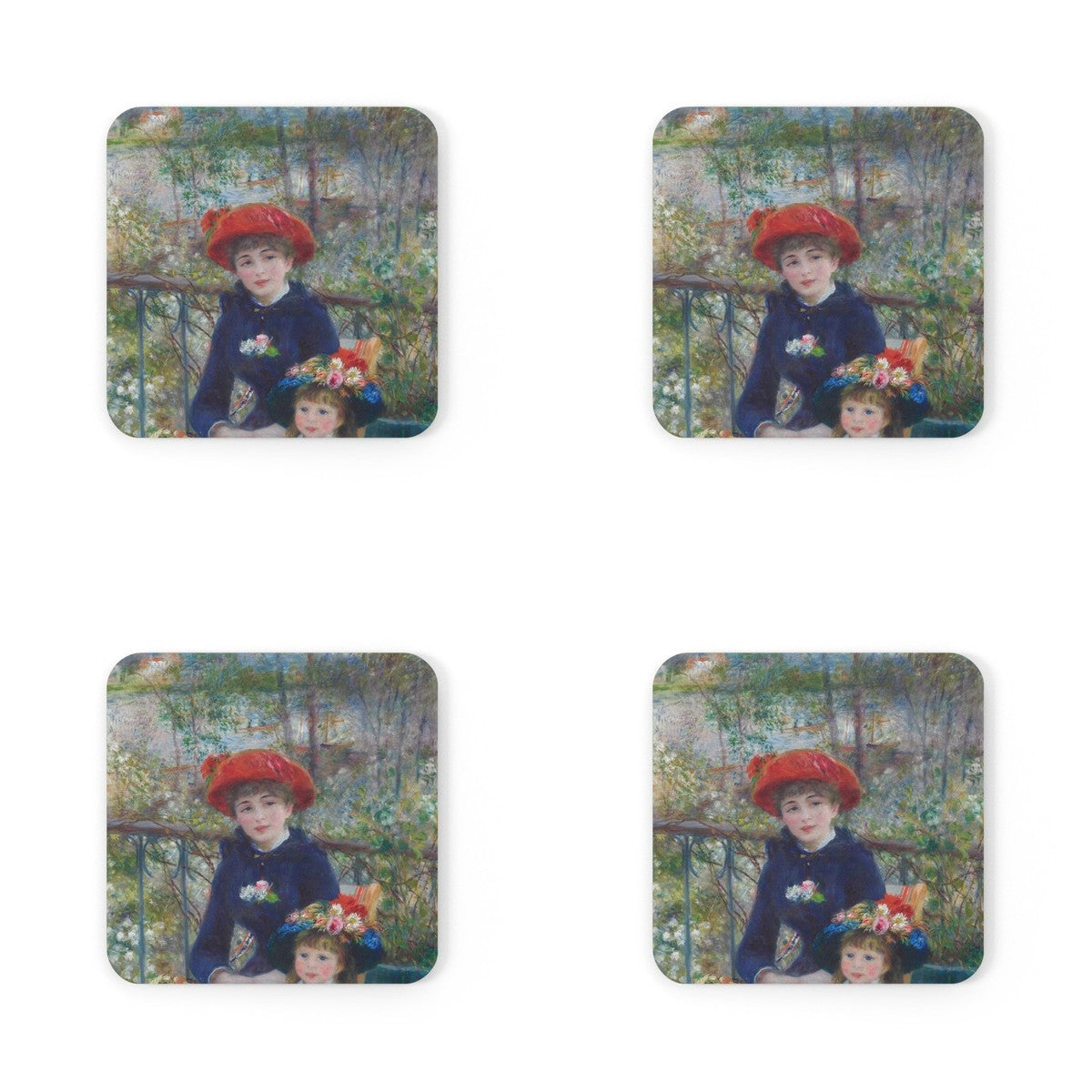Four coasters printed with Two Sisters (On the Terrace)