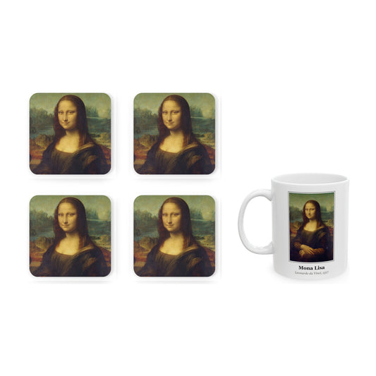 Mona Lisa set of four cork coasters with one matching 11oz mug
