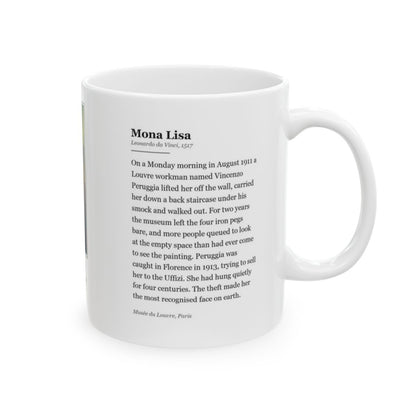 The same mug turned round — the whole story of the painting is printed on it