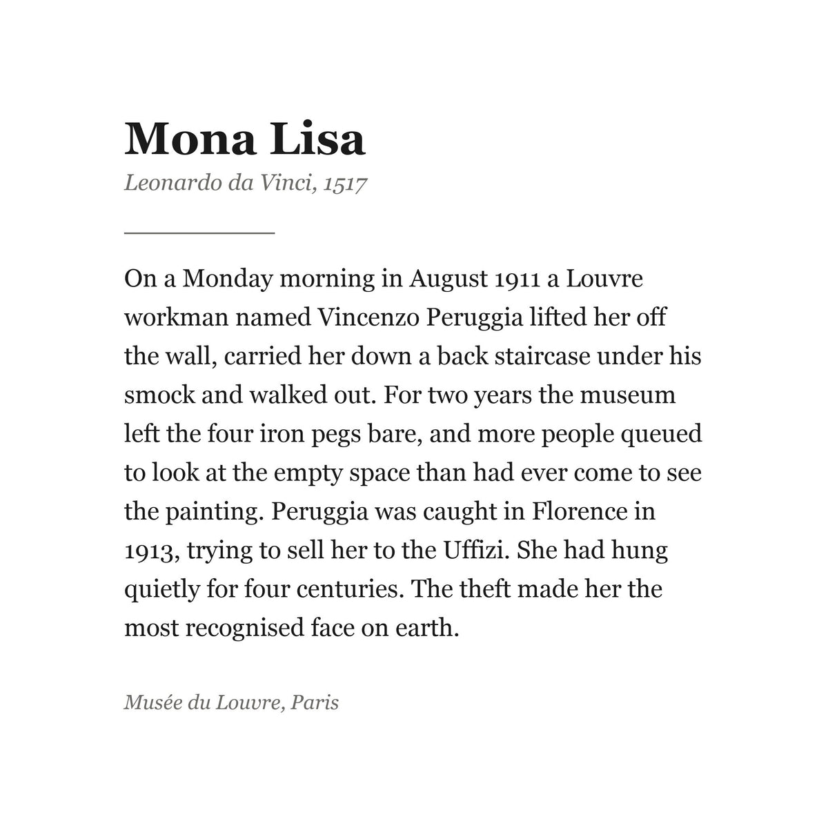 The story behind the painting, set out as a gallery label