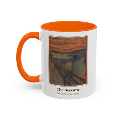 #24 The Scream mug — the framed painting with its title and artist beneath, as seen from across the table
