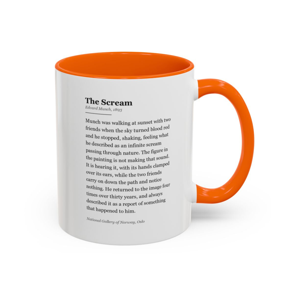 #24 The Scream mug — the story of the painting, on the face the drinker reads