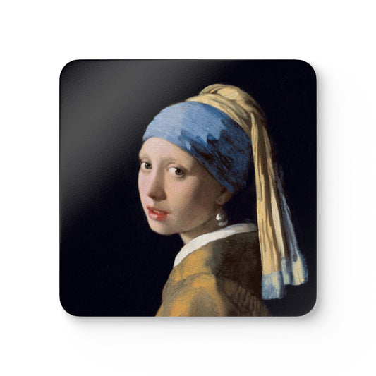 #25 Girl with a Pearl Earring — one coaster from the set, face on