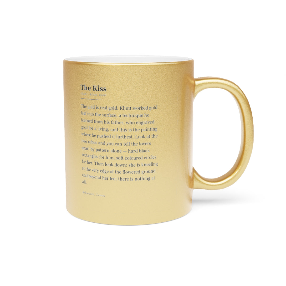 #26 The Kiss mug — the story of the painting, on the face the drinker reads