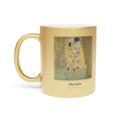 #26 The Kiss mug — the framed painting with its title and artist beneath, as seen from across the table