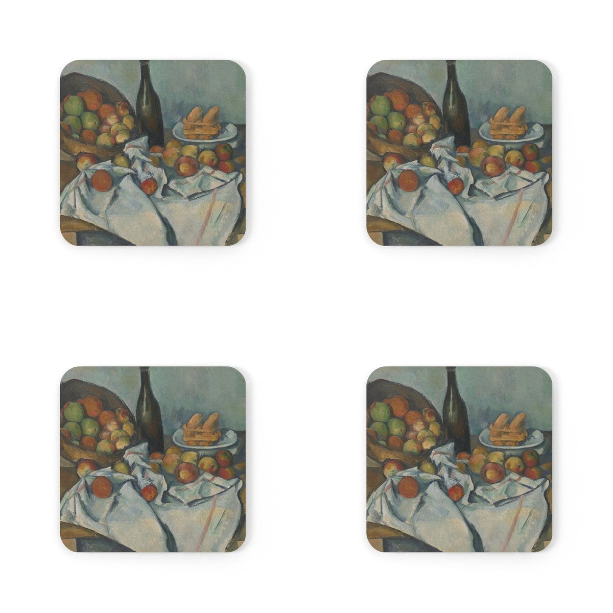 Four coasters printed with The Basket of Apples