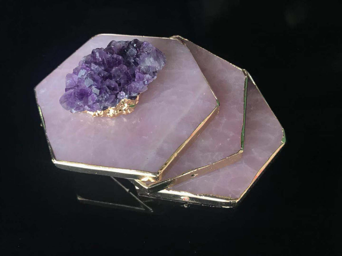 Rose quartz crystal coaster, view 3
