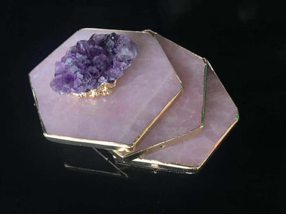 Rose quartz crystal coaster, view 3