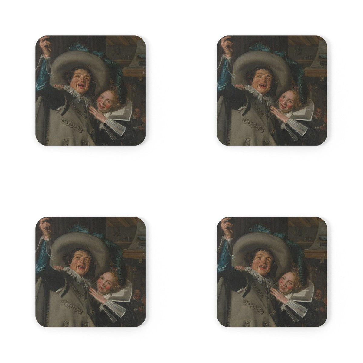 Four coasters printed with Young Man and Woman in an Inn