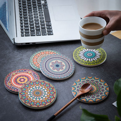 Mandala flower ceramic absorbent coaster, view 2