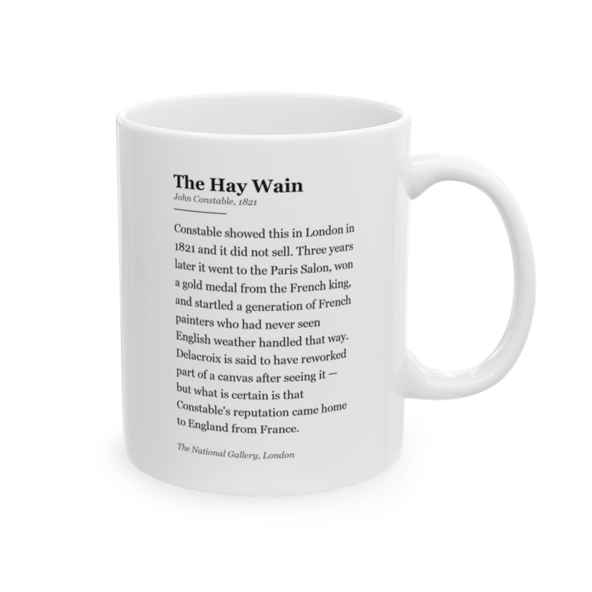 #42 The Hay Wain mug — the story of the painting, on the face the drinker reads