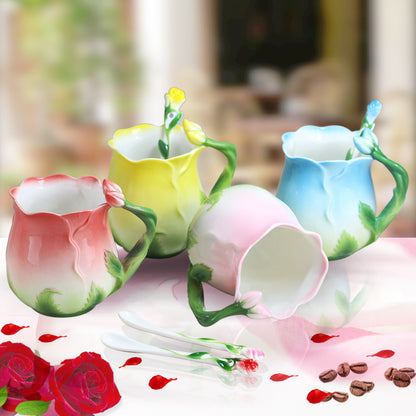 Rose flower ceramic mug, view 2