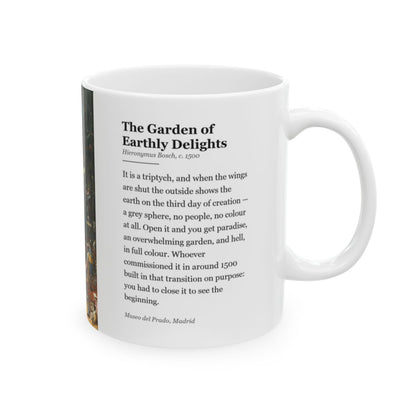 #45 The Garden of Earthly Delights mug — the story of the painting, on the face the drinker reads