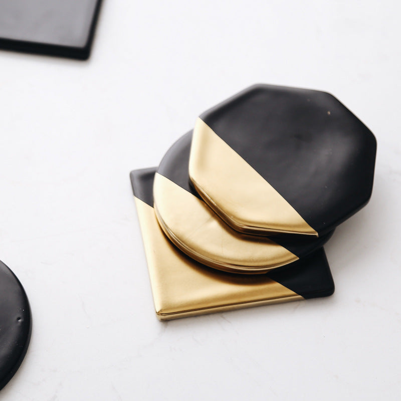 Black ceramic and cork coaster, view 3