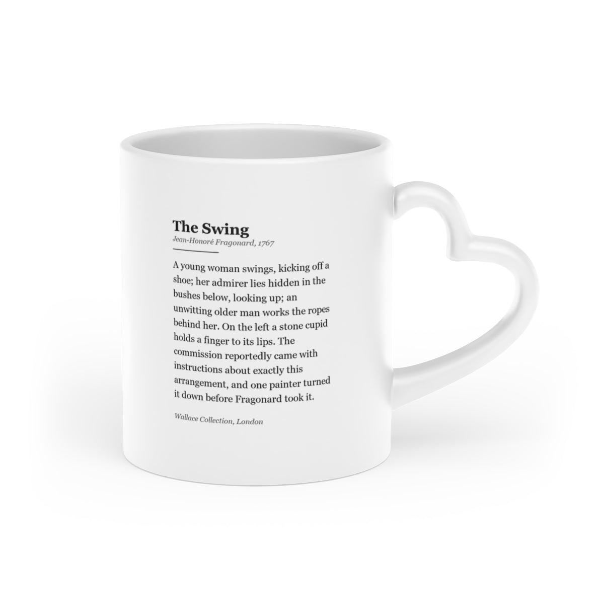 #48 The Swing mug — the story of the painting, on the face the drinker reads