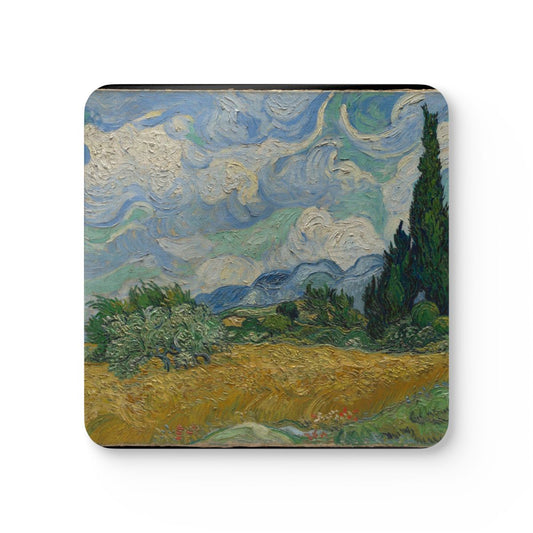 #52 Wheat Field with Cypresses — one coaster from the set, face on