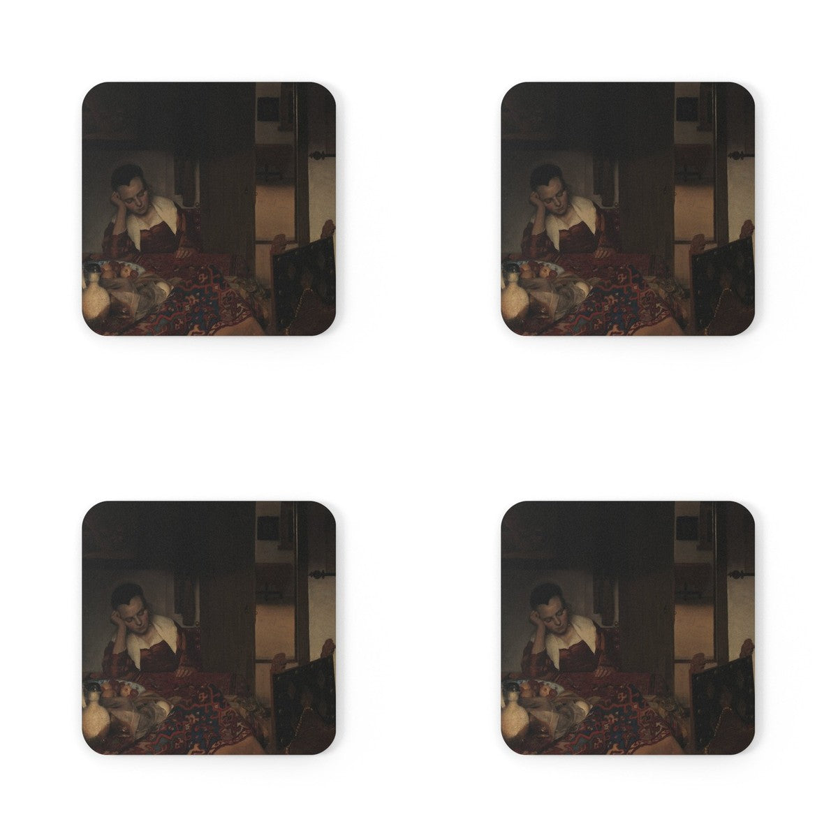 Four coasters printed with A Maid Asleep