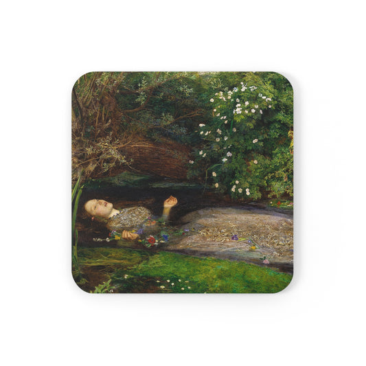 Cork-backed coaster printed with Ophelia