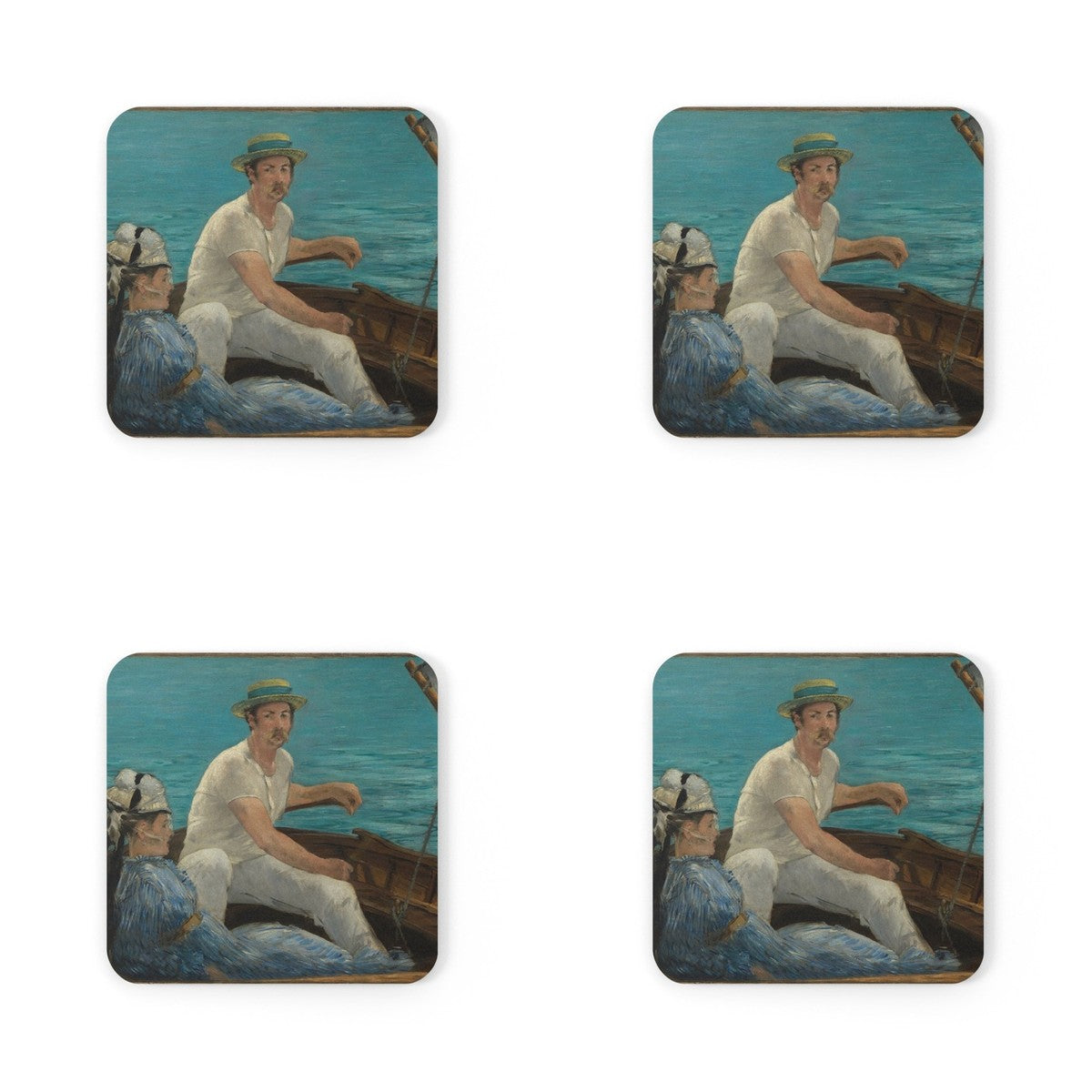 Four coasters printed with Boating
