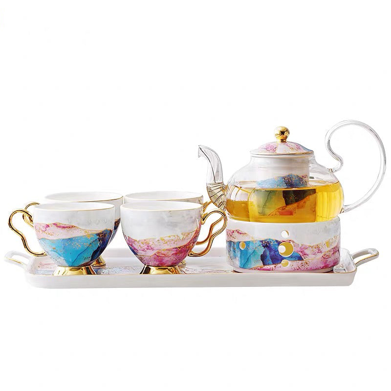 The full fifteen-piece tea service laid out on its serving tray