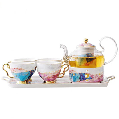 The full fifteen-piece tea service laid out on its serving tray