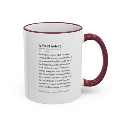 #60 A Maid Asleep mug — the story of the painting, on the face the drinker reads