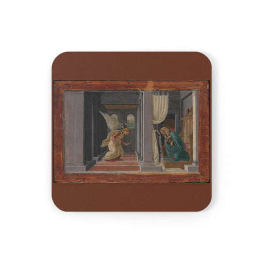 Cork-backed coaster printed with The Annunciation