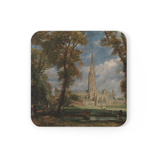 Cork-backed coaster printed with Salisbury Cathedral from the Bishop's Grounds
