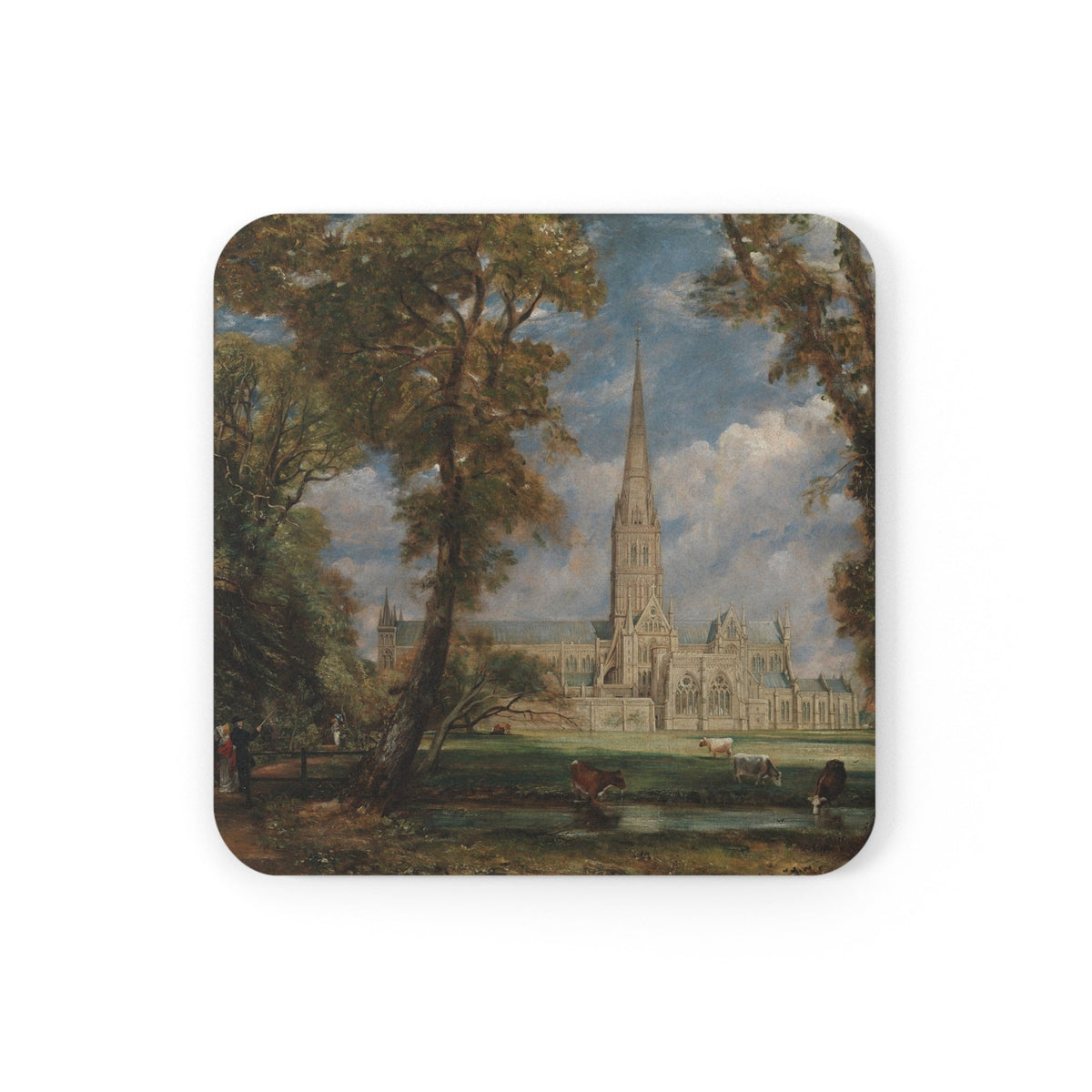 Coaster printed with Salisbury Cathedral from the Bishop's Grounds