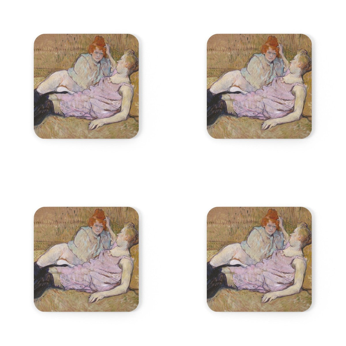Four coasters printed with The Sofa
